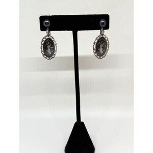 Vintage Siam Sterling Silver Niello Goddess/Dancer Dangle Screw Back Earrings